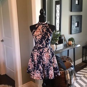 Cocktail holiday dress. Sz 3-4, navy w/ blush.
